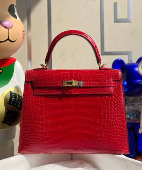 에르메스 켈리백25 레드 금장 샤이니 악어가죽